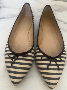 J.Crew Striped Pointed Toe Ballet Flats in Black and Cream